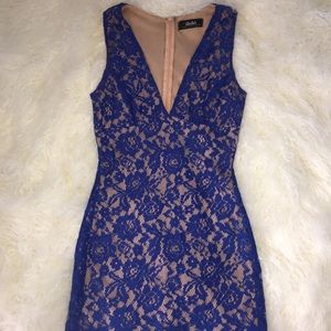Blue and nude lace mini dress